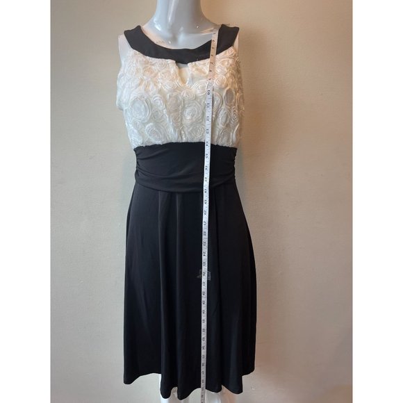 EN Focus Women Colorblock Sheath Dress Floral Sequin Back Keyhole Black White 10 - Picture 3 of 7